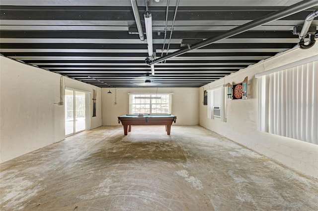 recreation room featuring pool table and concrete flooring