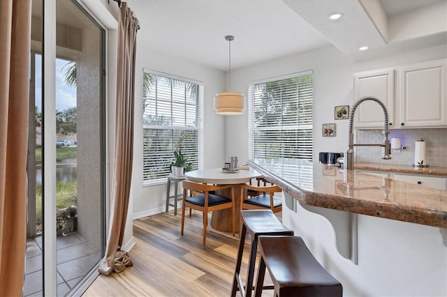 dining space with light hardwood / wood-style flooring