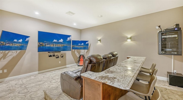 view of carpeted home theater room