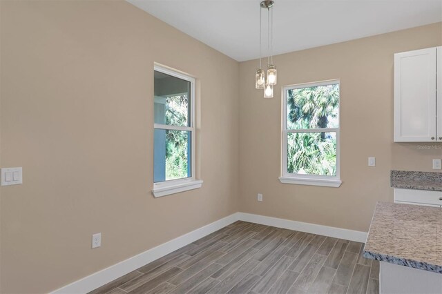 unfurnished dining area featuring light hardwood / wood-style floors