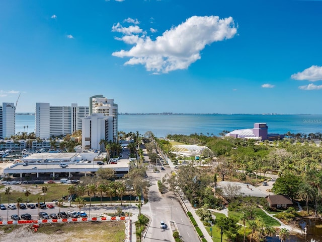 bird's eye view featuring a water view