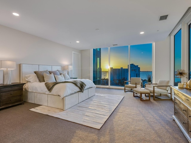 carpeted bedroom with access to outside and multiple windows