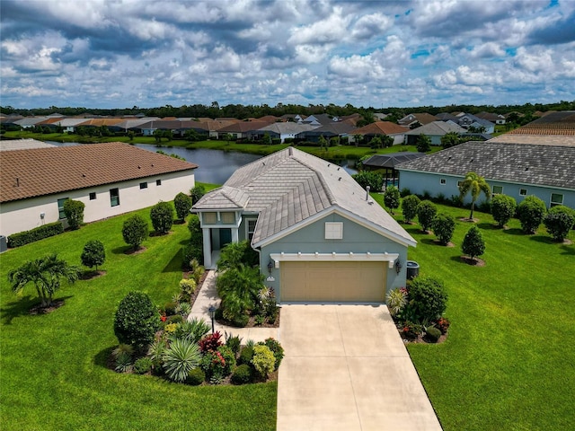 aerial view with a water view