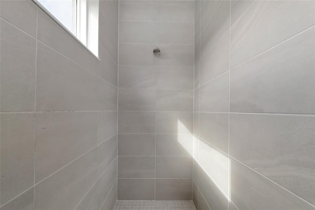 interior details featuring a tile shower