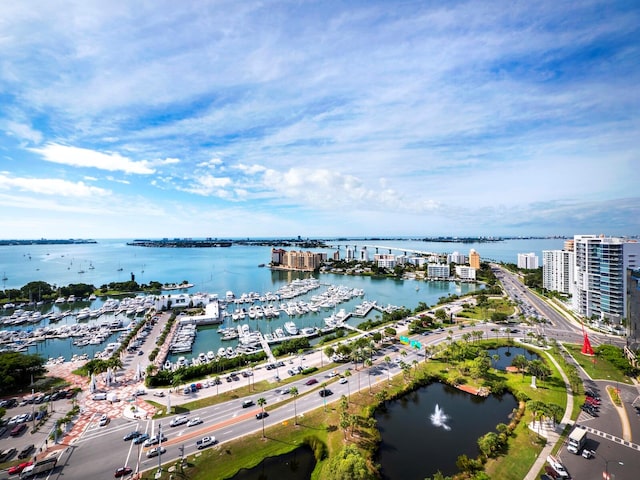 drone / aerial view featuring a water view