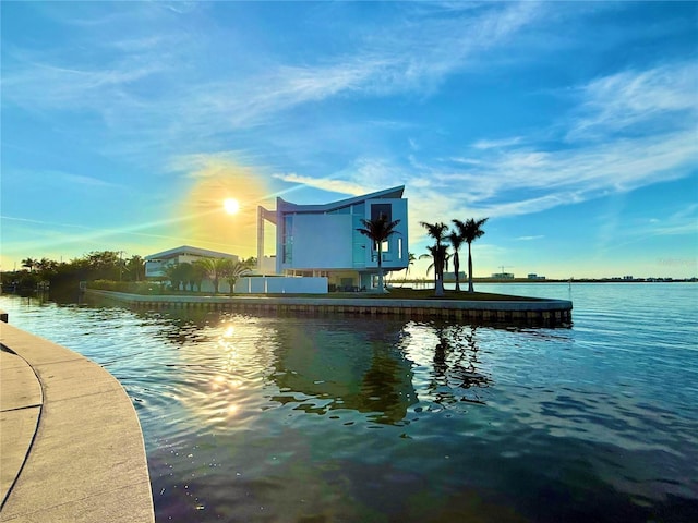 dock area featuring a water view