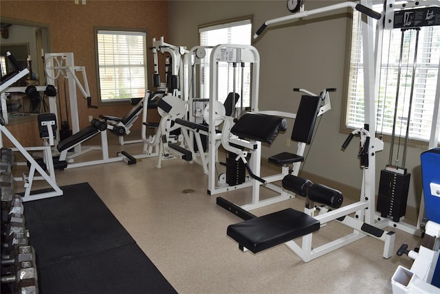 exercise room featuring a healthy amount of sunlight