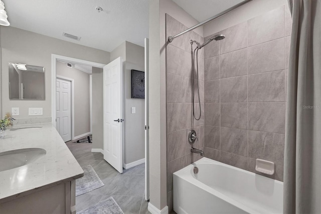 bathroom featuring shower / tub combo with curtain and vanity