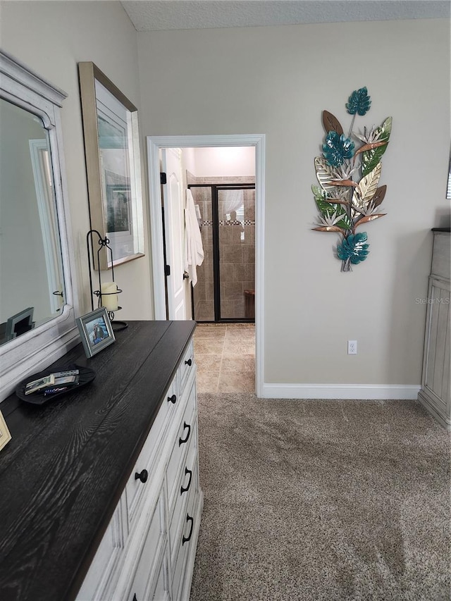 interior space featuring light colored carpet