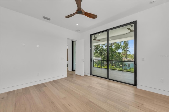 2038 Datura St, Sarasota, FL 34239 - unfurnished room featuring light wood-type flooring, visible vents, a ceiling fan, and recessed lighting