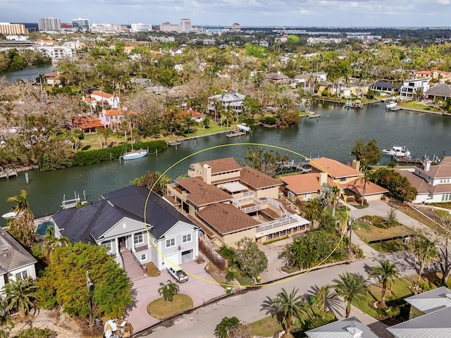 bird's eye view featuring a water view