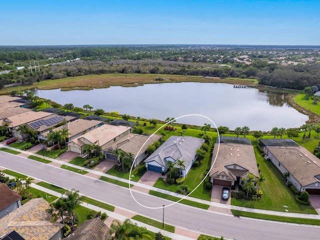 bird's eye view featuring a water view