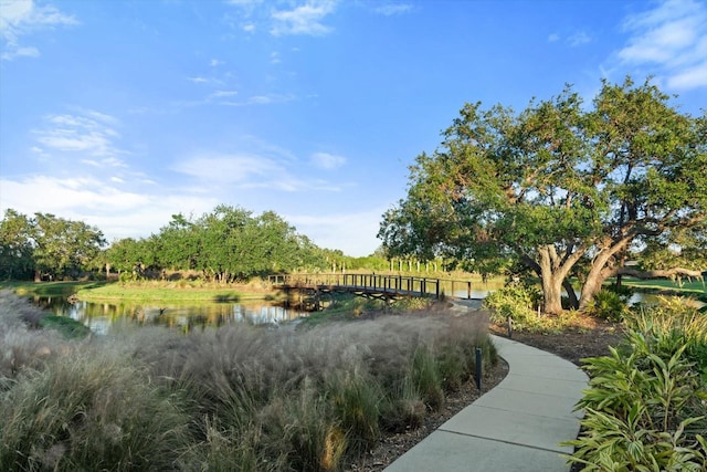 view of property's community with a water view