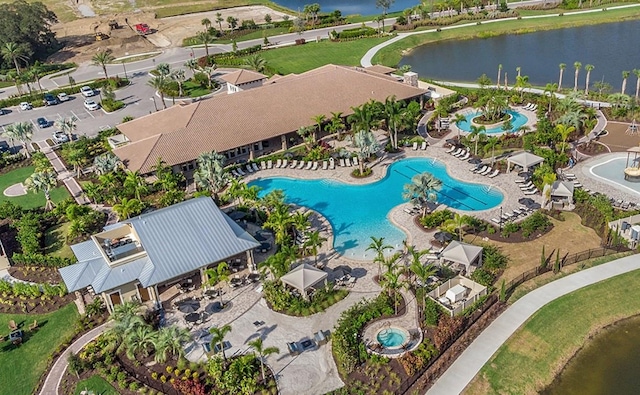 bird's eye view featuring a water view