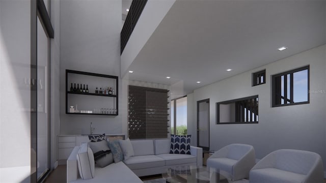 living room with indoor bar