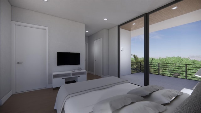 bedroom featuring access to outside and wood-type flooring