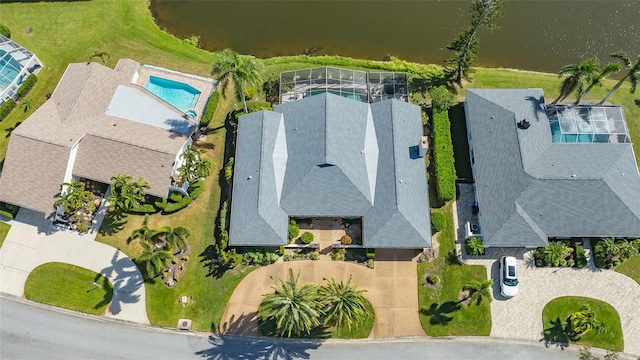 aerial view with a water view