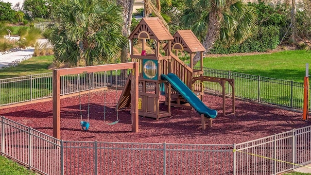 view of jungle gym with a yard