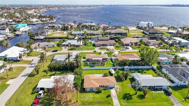 aerial view featuring a water view