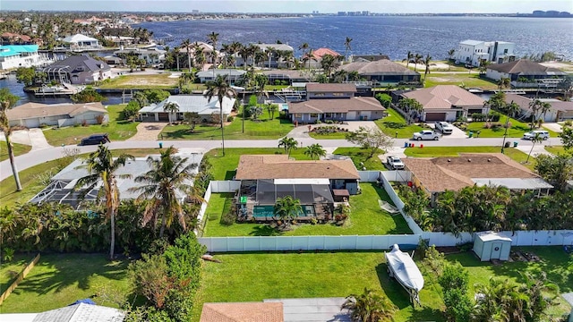 aerial view with a water view