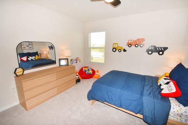 bedroom featuring carpet and ceiling fan