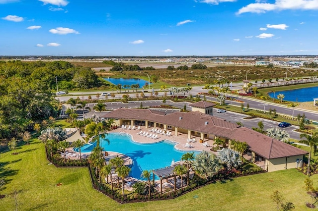 bird's eye view featuring a water view