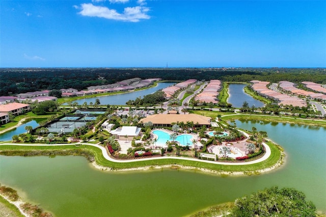 drone / aerial view featuring a water view