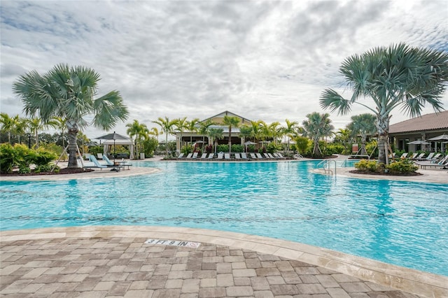 view of swimming pool featuring a patio