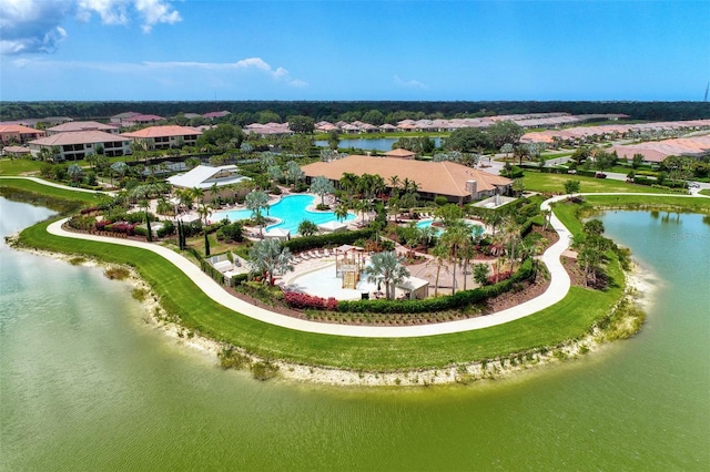 aerial view with a water view