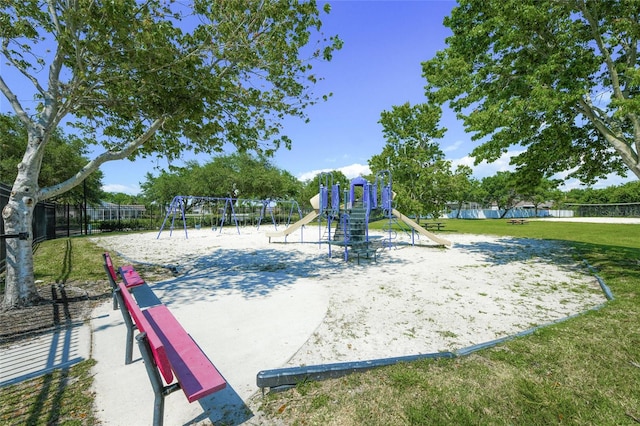 view of jungle gym with a yard