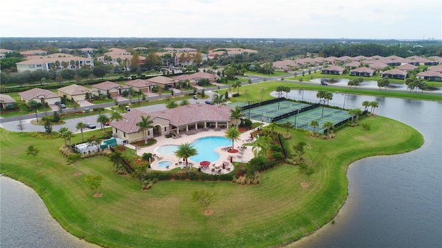 aerial view with a water view