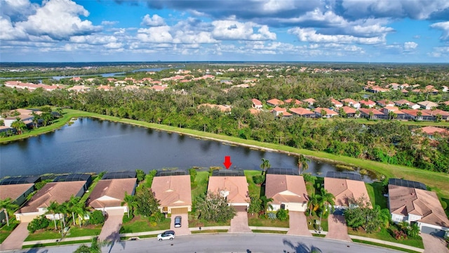 bird's eye view featuring a water view