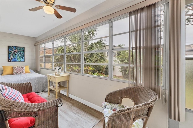 sunroom / solarium featuring ceiling fan and a healthy amount of sunlight