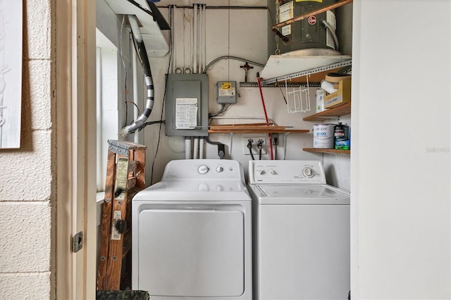 washroom with electric panel and independent washer and dryer