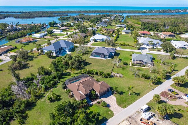 bird's eye view featuring a water view