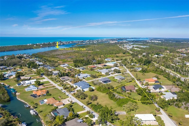 aerial view with a water view