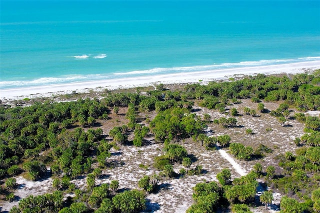 birds eye view of property featuring a view of the beach and a water view