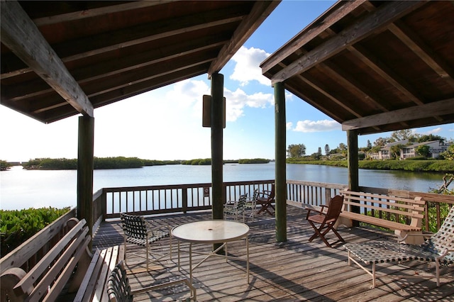 dock area featuring a deck with water view