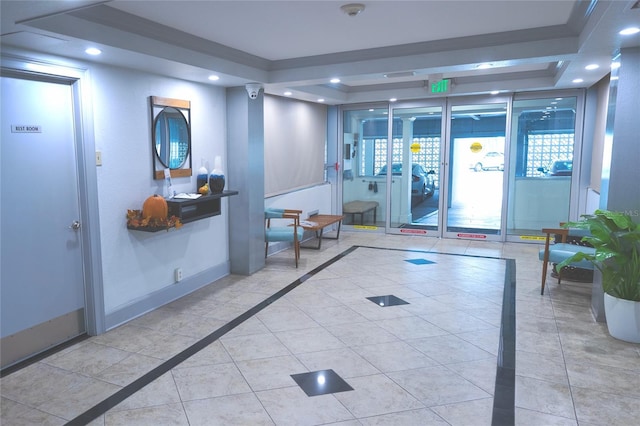 community lobby with recessed lighting
