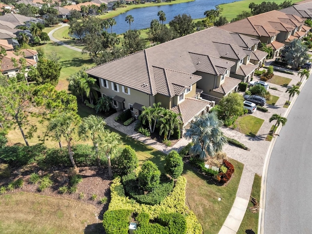 aerial view with a water view