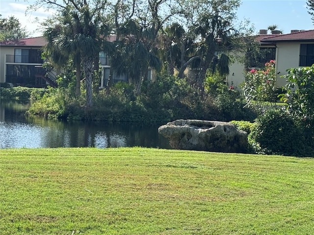 view of yard with a water view