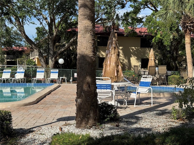 view of swimming pool with a patio