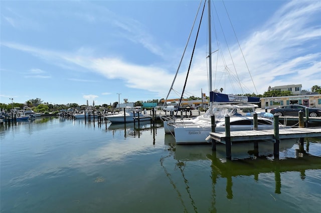 view of dock with a water view