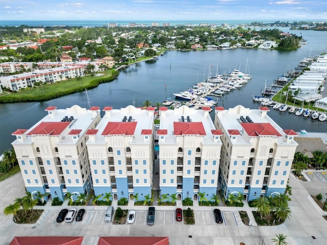 aerial view with a water view