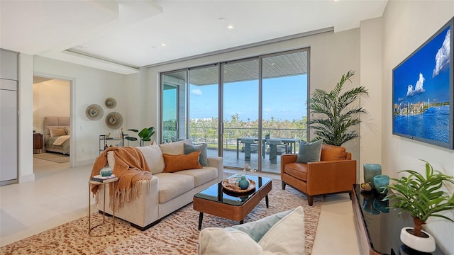 living room with expansive windows