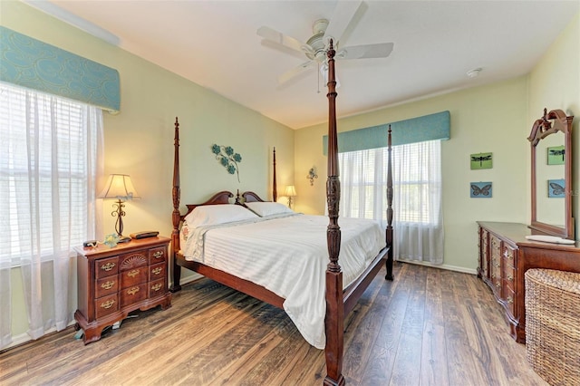 bedroom featuring ceiling fan and wood-type flooring