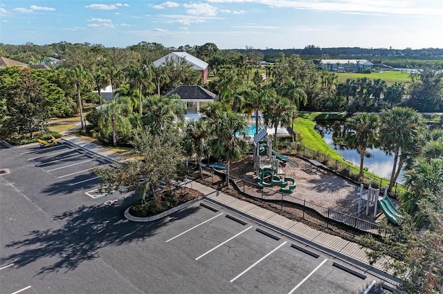 drone / aerial view featuring a water view