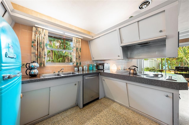 kitchen with white cabinets, sink, appliances with stainless steel finishes, and tasteful backsplash