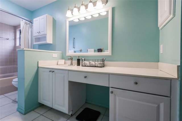 full bathroom with tile patterned flooring, vanity, toilet, and shower / tub combo