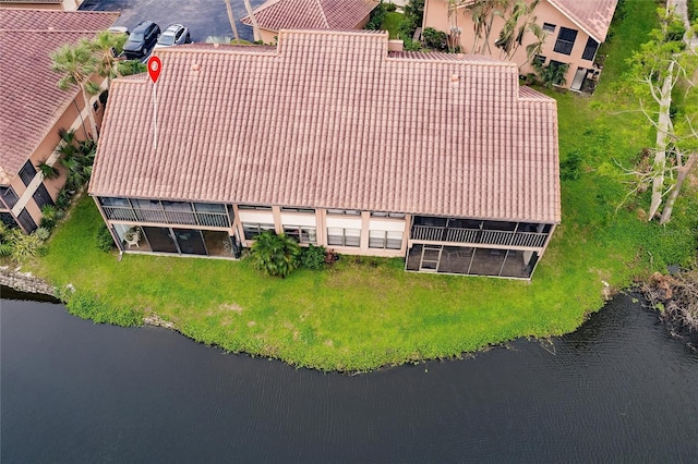 bird's eye view featuring a water view